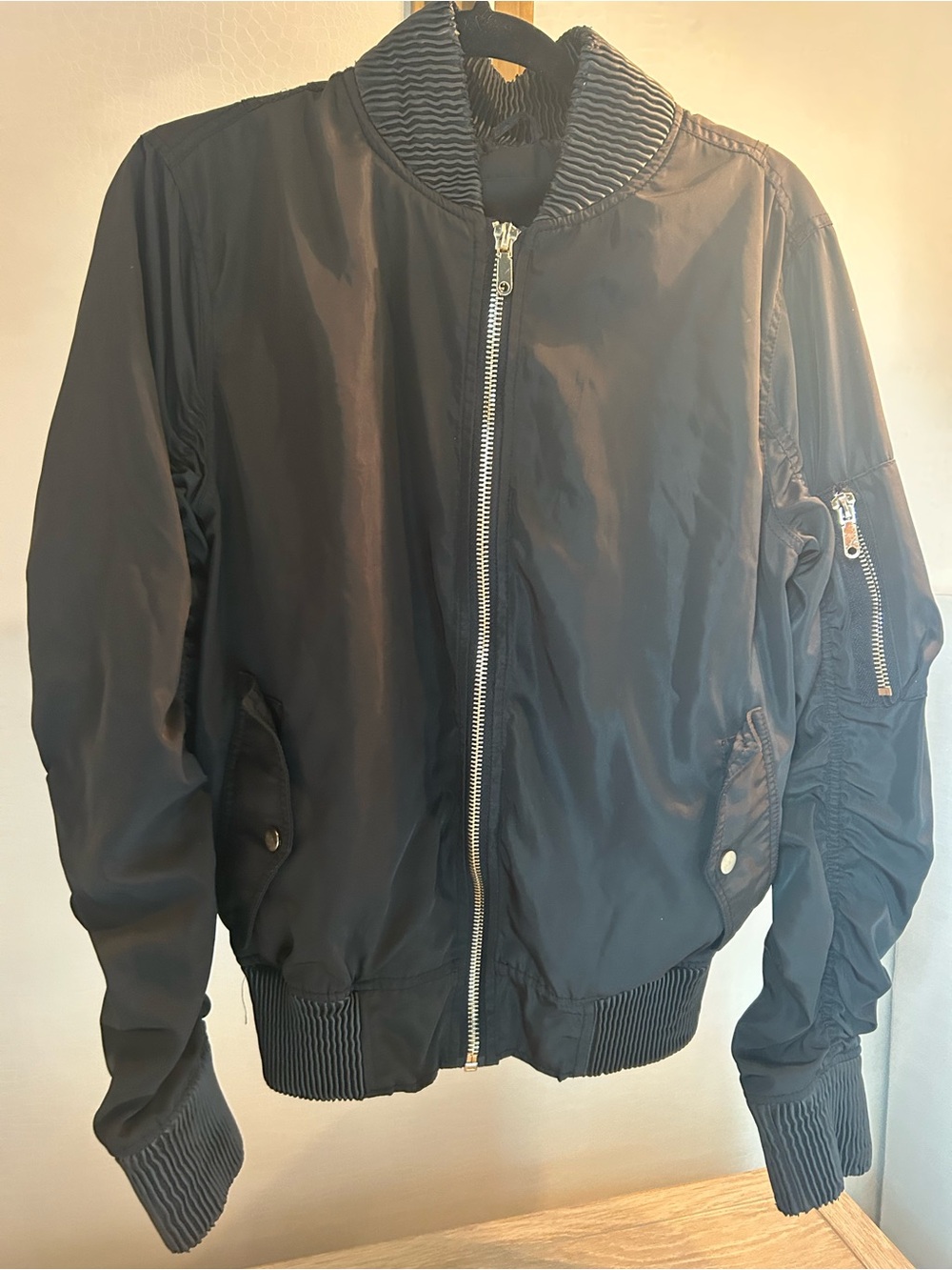 Women’s Black Bomber Jacket - Lightweight Zip Front